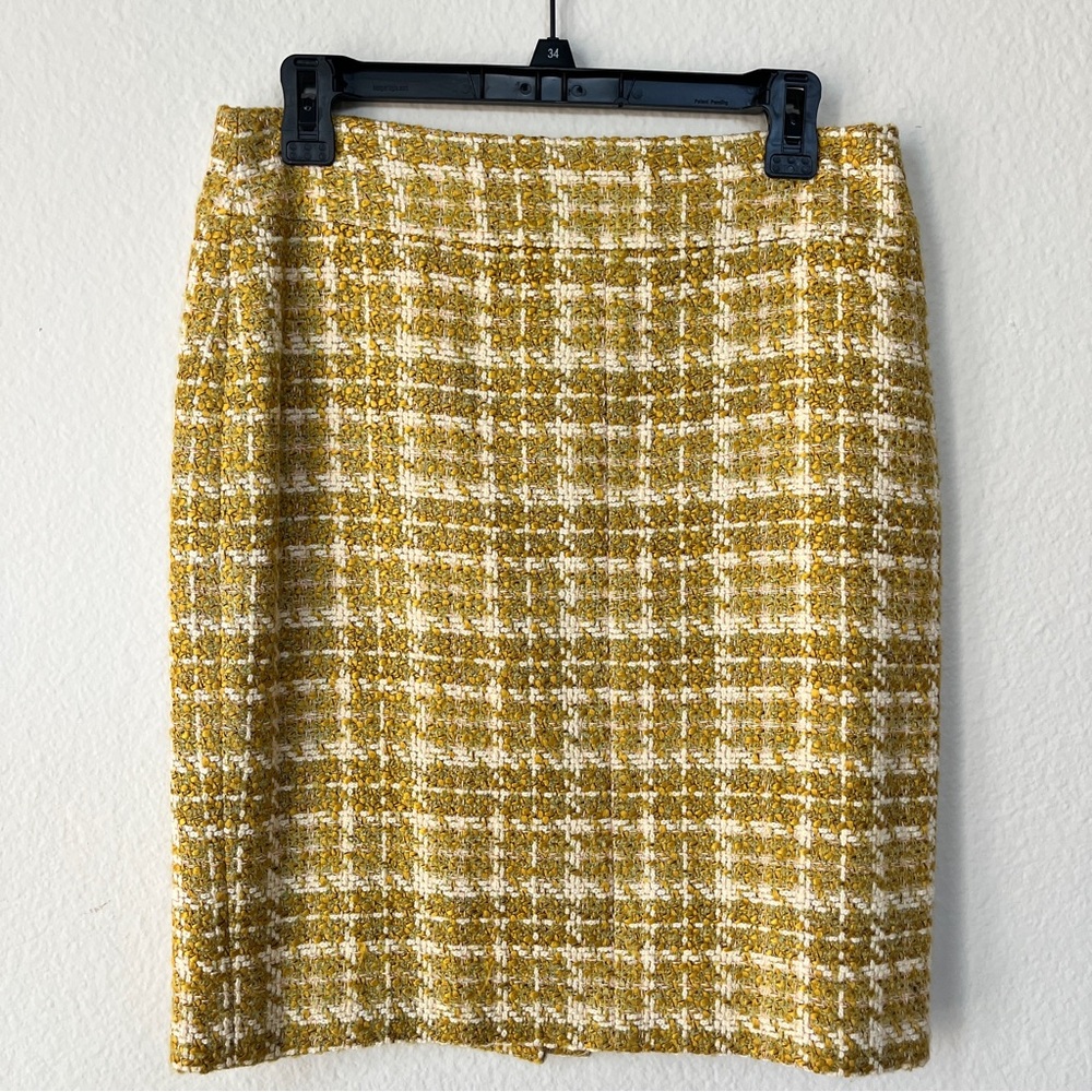 Anne Klein Yellow Tweed Plaid Pencil‎ Skirt Size 6 Lined